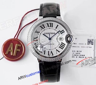 AF Factory 1:1 Replica Cartier Ballon Bleu White Roman Face Diamond Bezel Watch